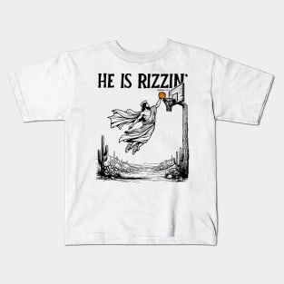 He is Rizzin Funny Easter Jesus Playing Basketball Meme Kids T-Shirt